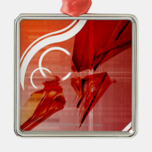 Red objects with white lines metal ornament