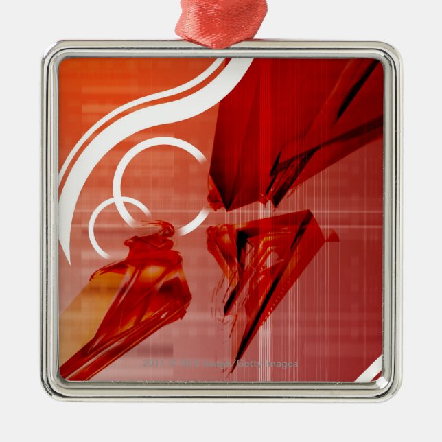 Red objects with white lines metal ornament (Front)