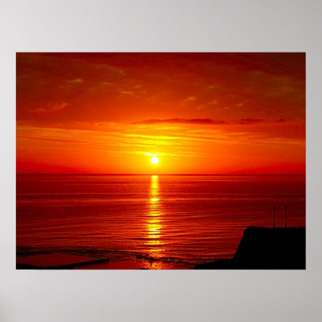Red ocean sunrise photography poster (Front)
