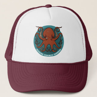 Red Octopus Add Your Name Sea Monster Cartoon Trucker Hat