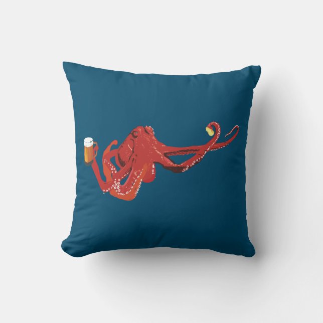 Red octopus Beer Lover Cushion (Front)