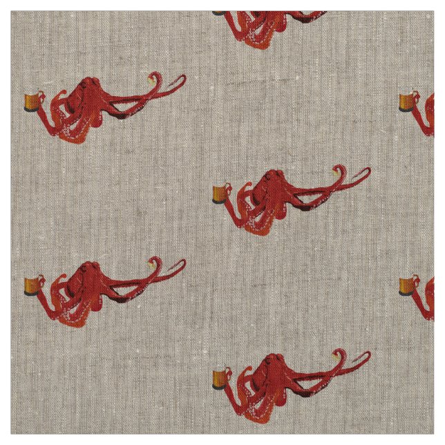 Red Octopus Beer Lover Fabric (Swatch)