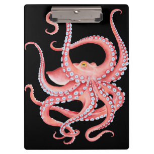 Red Octopus Watercolor On Black Clipboard