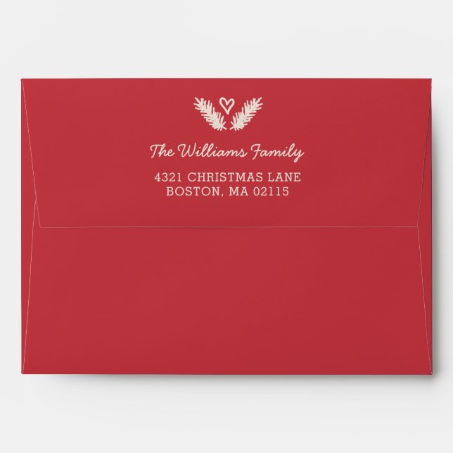 Red & Off-White Christmas Doodles Return Address Envelopes (Back (Top Flap))