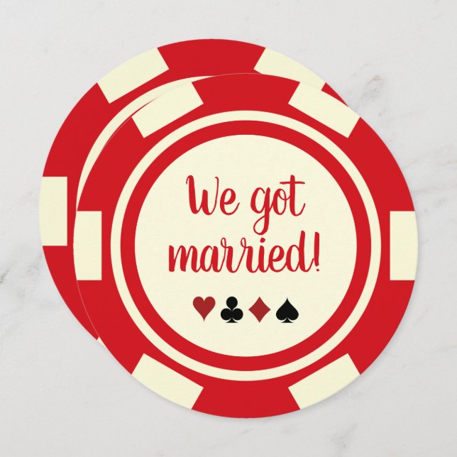 Red Off White Poker Chip Marriage Announcement (Front/Back)