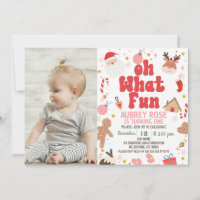 Red Oh What Fun Photo Christmas 1st Birthday