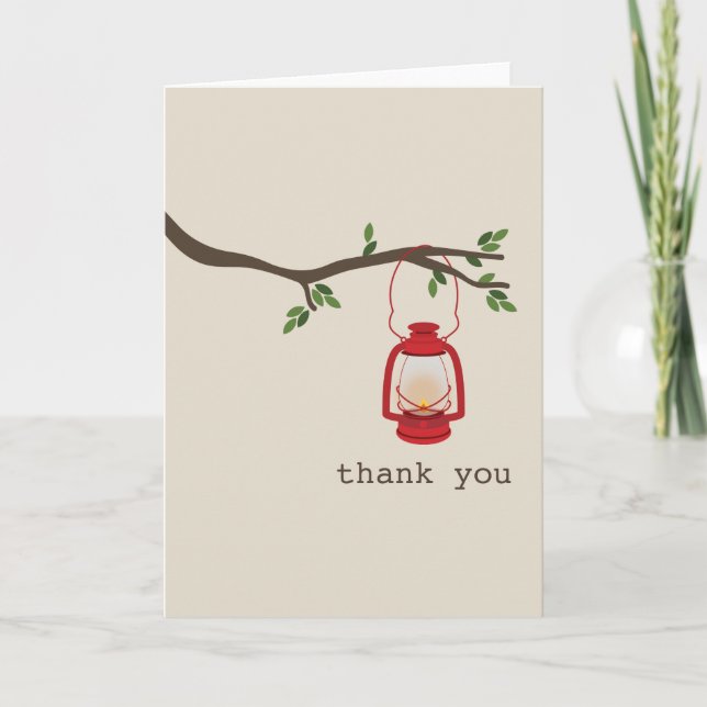 Red Oil Lantern Camping / Outdoors Thank You Card (Front)
