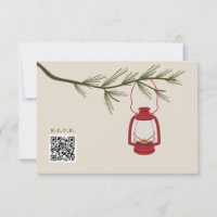 Red Oil Lantern Evergreen Camping Wedding QR Code