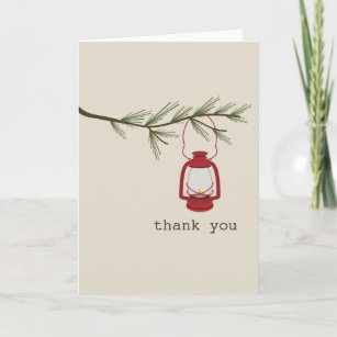 Red Oil Lantern Evergreen Tree Thank You Card