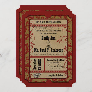 Red Old Hollywood  Ticket for Two Wedding Invitation