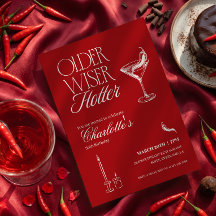 Red Older Wiser Hotter Birthday Invitation