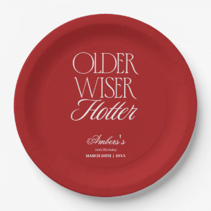 Red Older Wiser Hotter Birthday Paper Plate