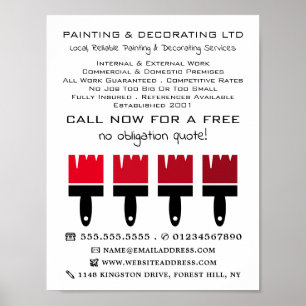 Red Ombre Brushes, Painter & Decorator Advertising Poster