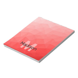 Red ombre geometric mesh pattern Monogram Notepad