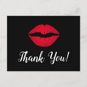 Red Ombre Lipstick Kiss Thank You Black Postcard