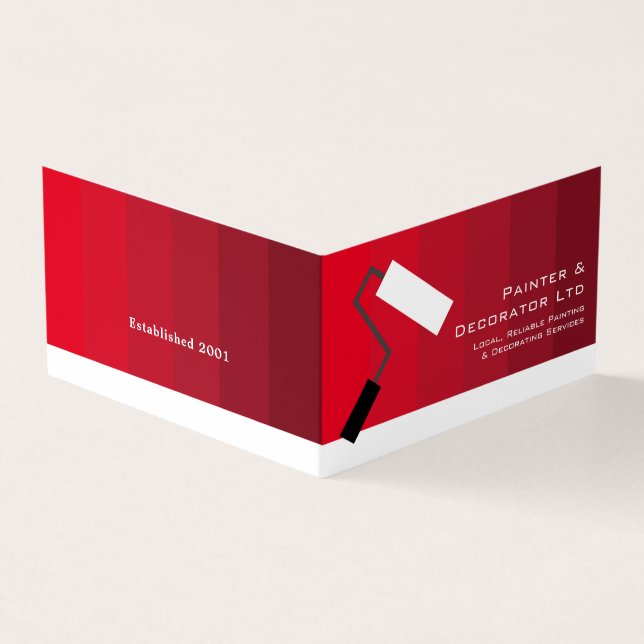 Red Ombre & Paint Roller, Painter & Decorator Business Card (Outside)