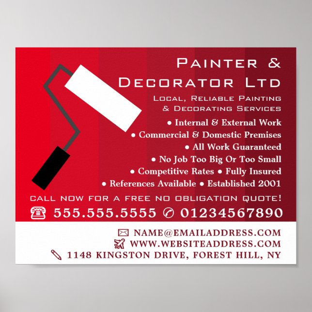 Red Ombre & Paint Roller, Painter & Decorator Poster (Front)