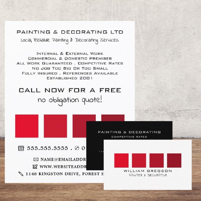 Red Ombre Squares, Painter & Decorator Business Card (Creator Uploaded)