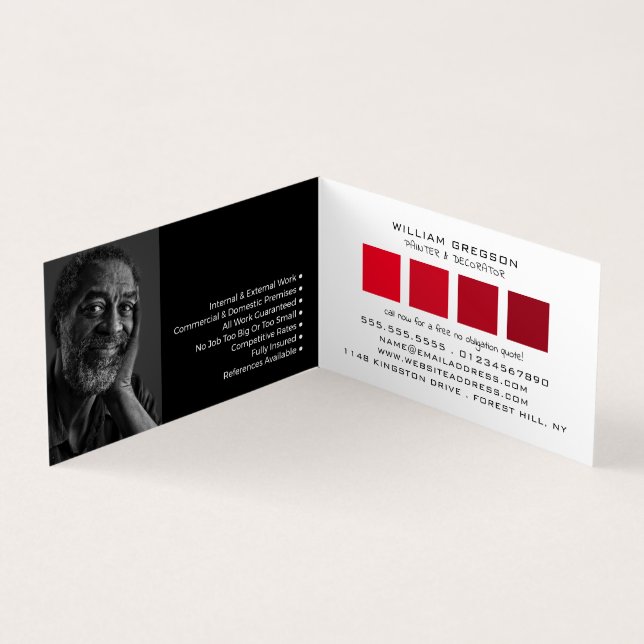 Red Ombre Squares, Painter & Decorator Photo Business Card (Inside)