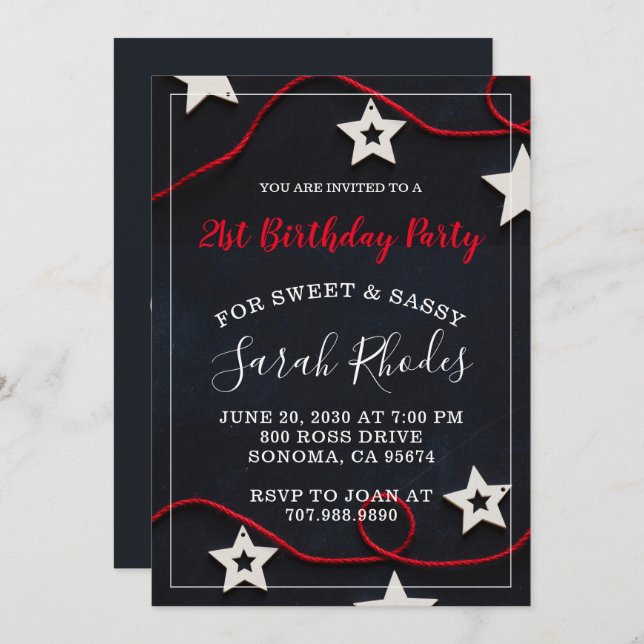 Red On Black 21st Birthday Party Invitation (Front/Back)