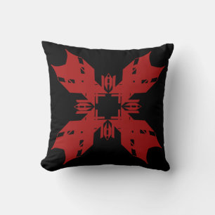 Red on Black Abstract Art 4-Petal Flower Design Cushion