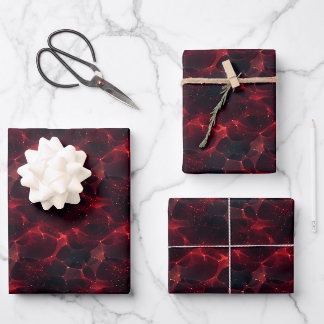 Red on Black Abstract Wrapping Paper Sheet (Front)