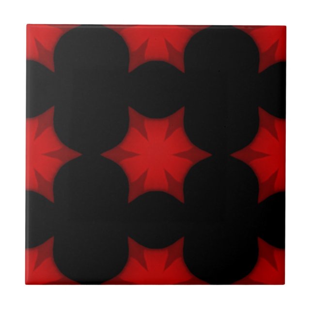Red on black contrast geometric art ceramic tile (Front)