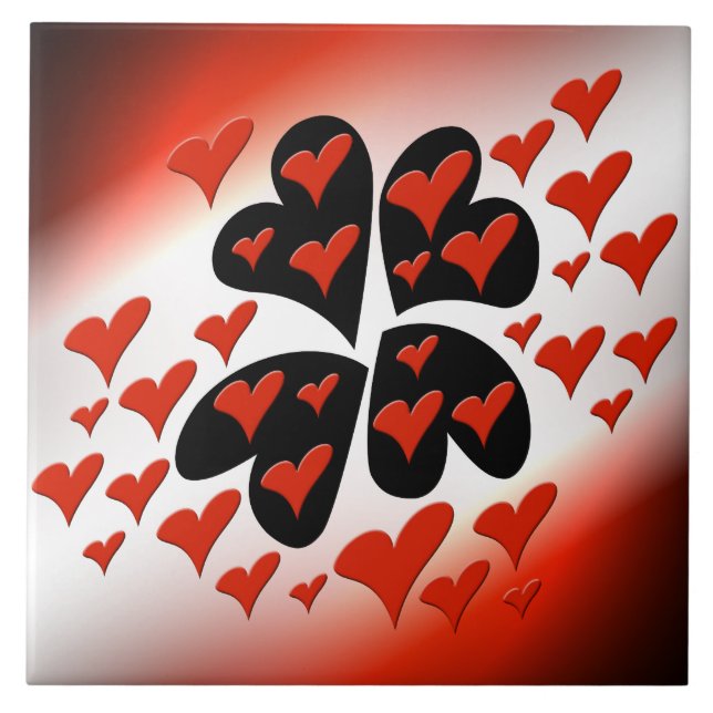 Red on Black Hearts Ceramic Tile (Front)