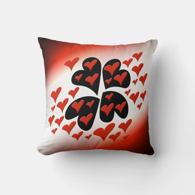 Red on Black Hearts Cushion (Front)