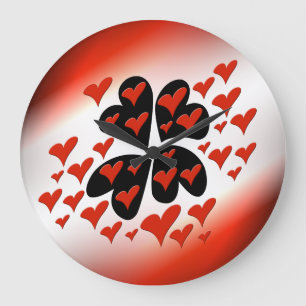 Red on Black Hearts Large Clock