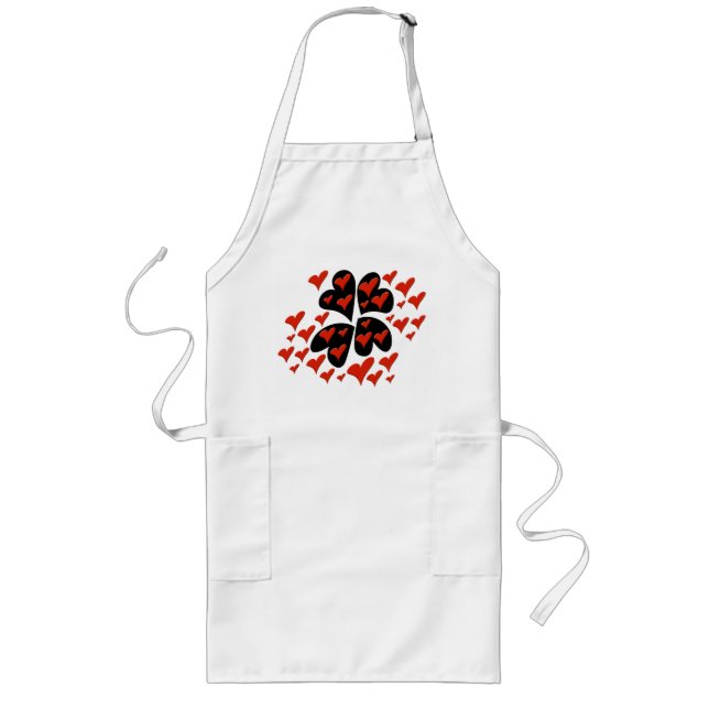 Red on Black Hearts Long Apron (Front)