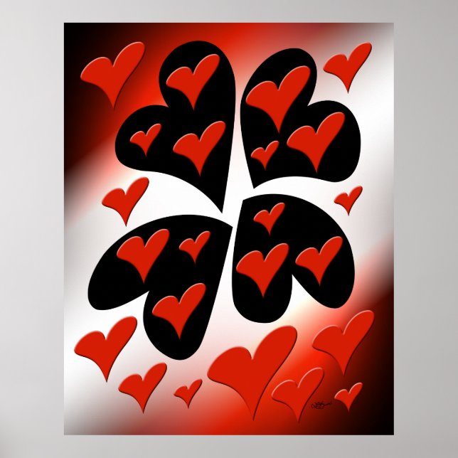 Red on Black Hearts Poster (Front)