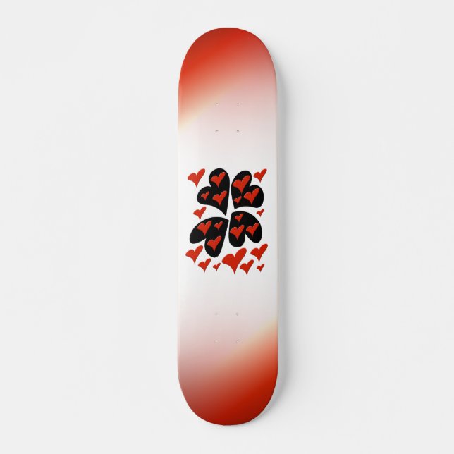 Red on Black Hearts Skateboard (Front)