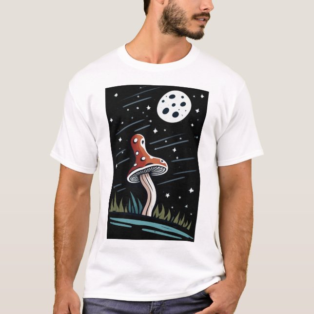 Red on Black Mushroom for white backgrounds) T-Shirt (Front)