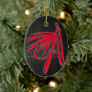 Red on Black Wet Fly Christmas Ornament