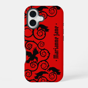 Red on Black Witch Gothic Victorian Raven Goth iPhone 16 Case