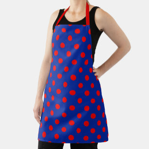 Red On Blue Polka Dots Pattern Design  Apron