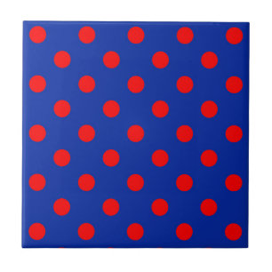 Red On Blue Polka Dots Pattern Design  Ceramic Tile