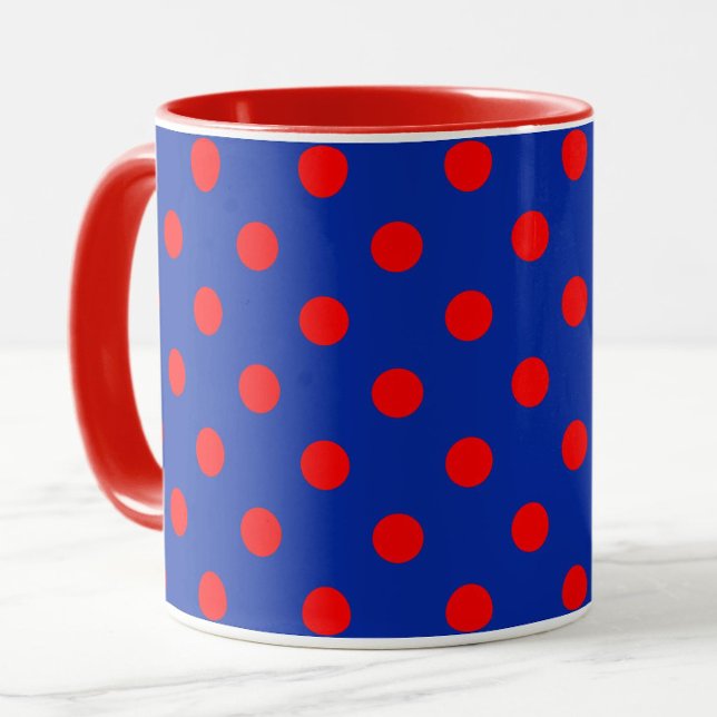 Red On Blue Polka Dots Pattern Design  Mug (Creator Uploaded)