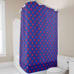 Red On Blue Polka Dots Pattern Design Shower Curtain