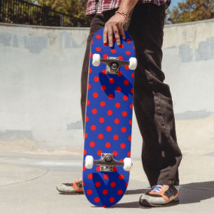 Red On Blue Polka Dots Pattern Design  Skateboard