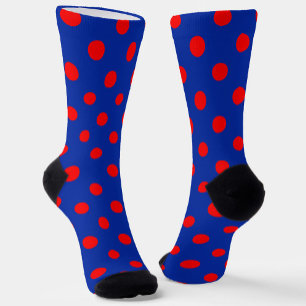 Red On Blue Polka Dots Pattern Design  Socks