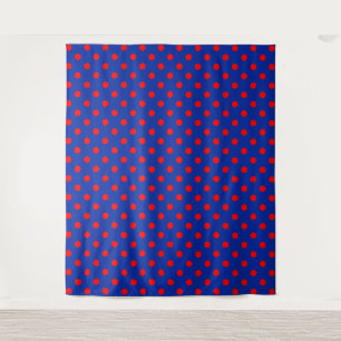 Red On Blue Polka Dots Pattern Design Tapestry