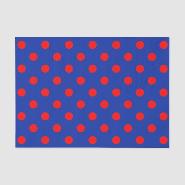 Red On Blue Polka Dots Pattern Design  Tissue Paper (Front)