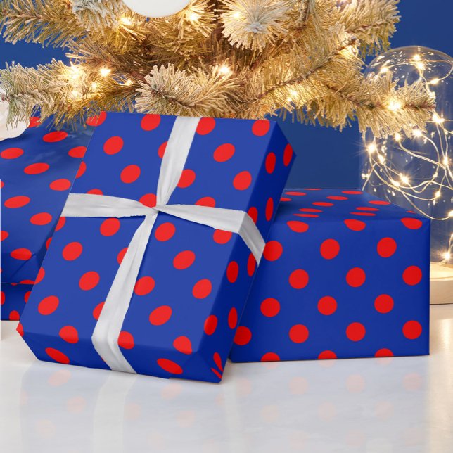 Red On Blue Polka Dots Pattern Design  Wrapping Paper (Creator Uploaded)