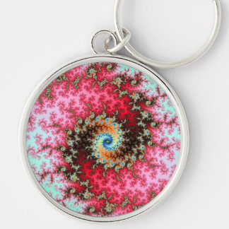 Red on Green Double Fractal Spiral Key Ring