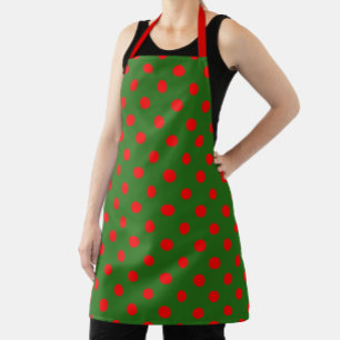 Red On Green Polka Dots Pattern Design Apron