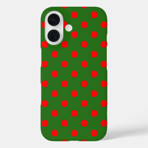 Red On Green Polka Dots Pattern Design iPhone 16 Case