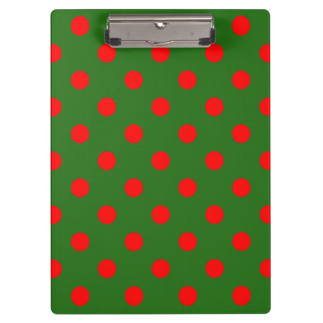 Red On Green Polka Dots Pattern Design  Clipboard (Front)