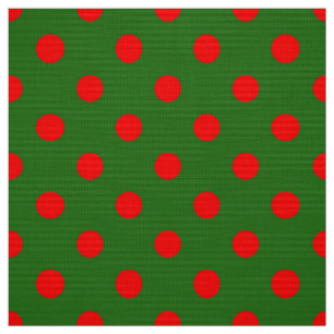 Red On Green Polka Dots Pattern Design Fabric